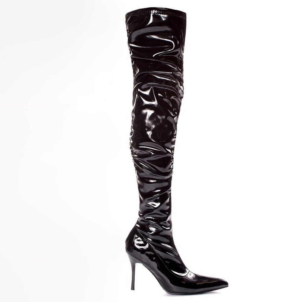 Penthouse Shoes by Elie Lala Faux Stretch Leather & Patent Thigh High Boots 9